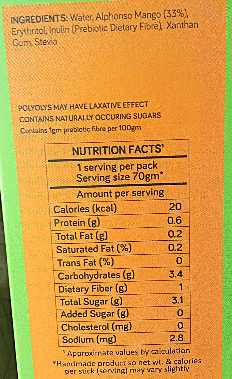 Alphonso Mango Sorbet Popsicle (Vegan & No Added Sugar)