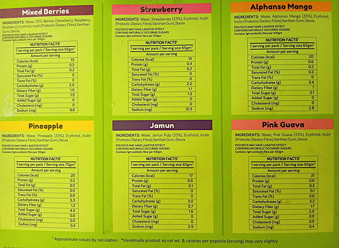 Assorted Sorbet Popsicles - 6 pcs (Vegan & No Added Sugar)