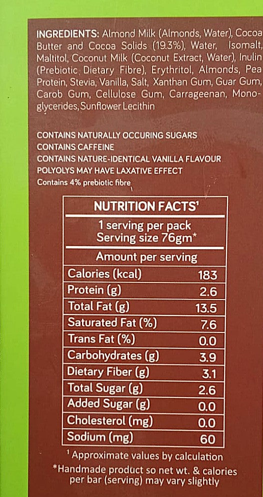 Belgian Dark Chocolate Roasted Almond Chocobar (Vegan & No Added Sugar)