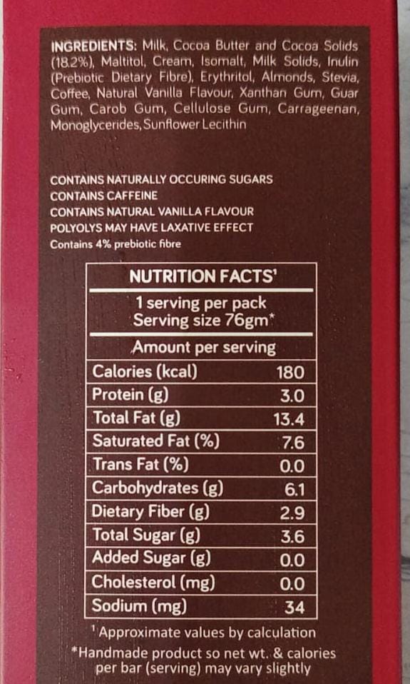 Belgian Dark Chocolate Roasted Almond Chocobar (No Added Sugar & Dairy)